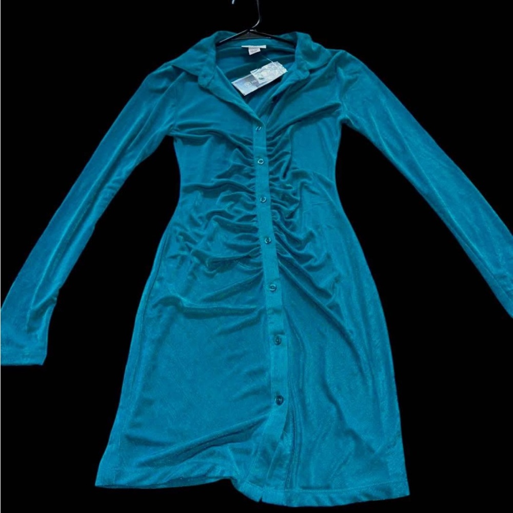 Teal Button-Up Dress